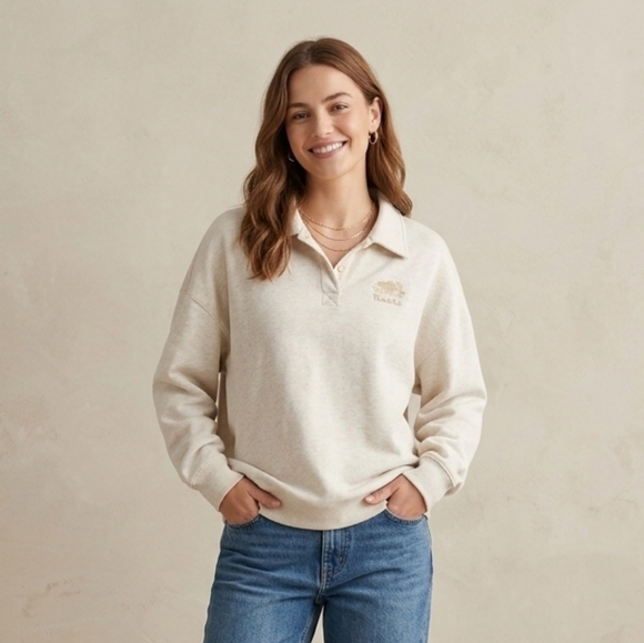 Roots Sweaters - Roots Women's Unisex Size XL Oatmeal Organic Original Button Polo Sweater